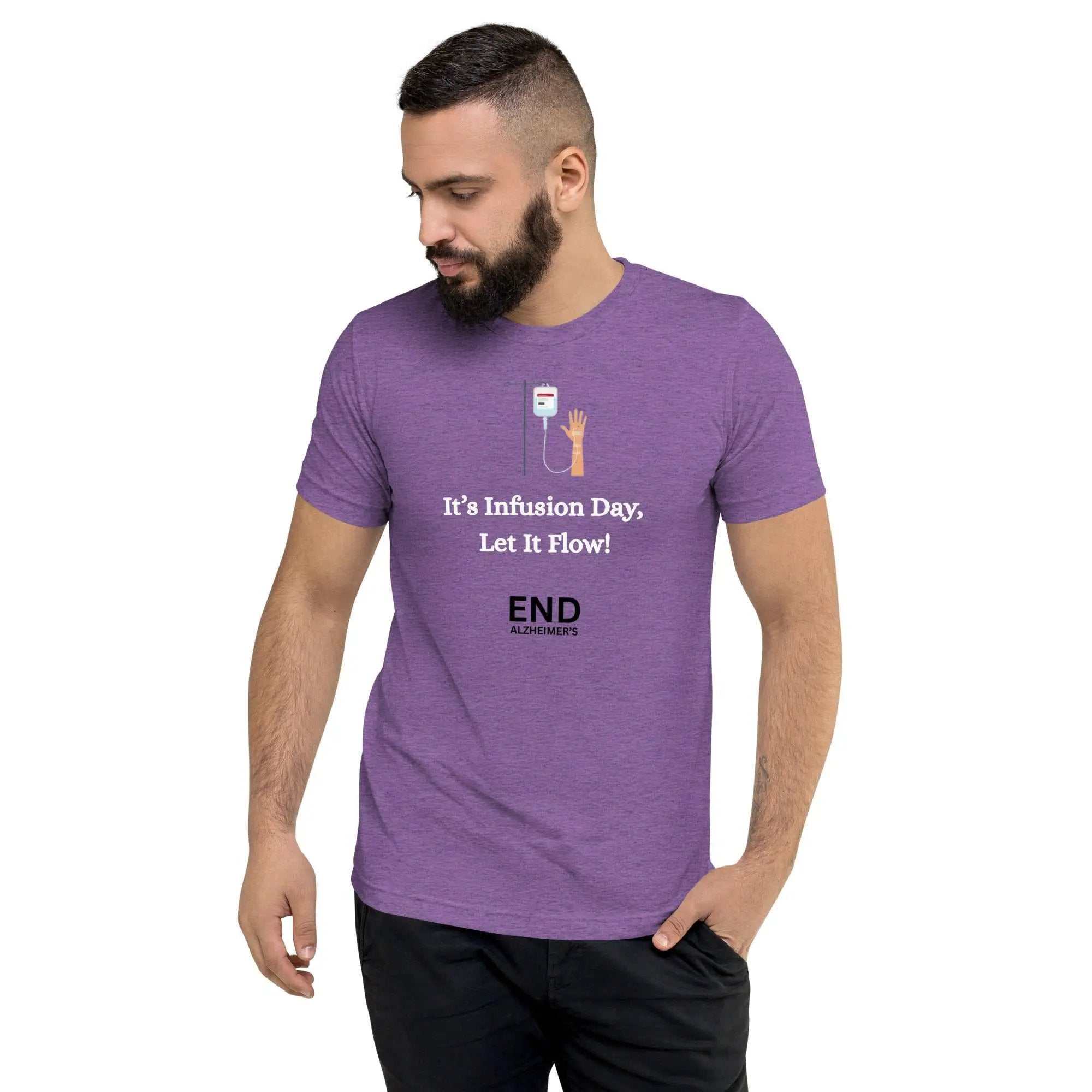 Man wearing purple It is Infusion Day Alzheimers Awareness unisex short sleeve t-shirt