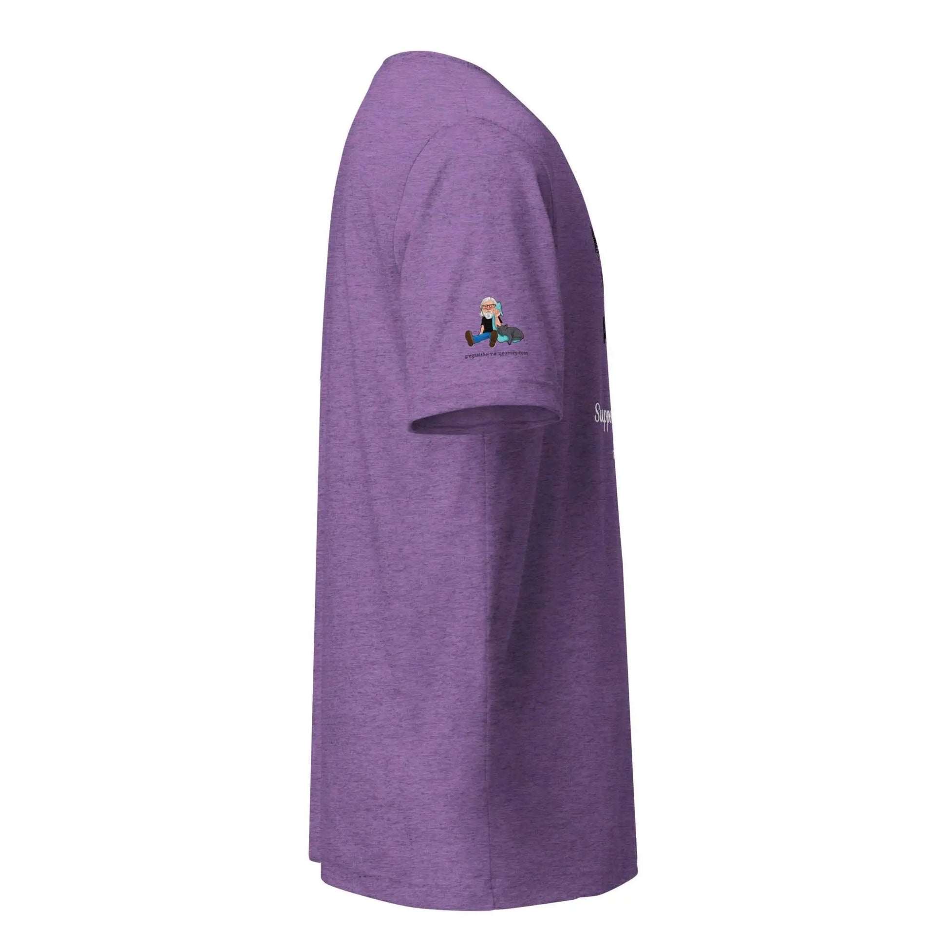 Purple Alzheimer's Awareness T-shirt for men and women with "My Father Has Alzheimer's" message, made by Bella + Canvas.