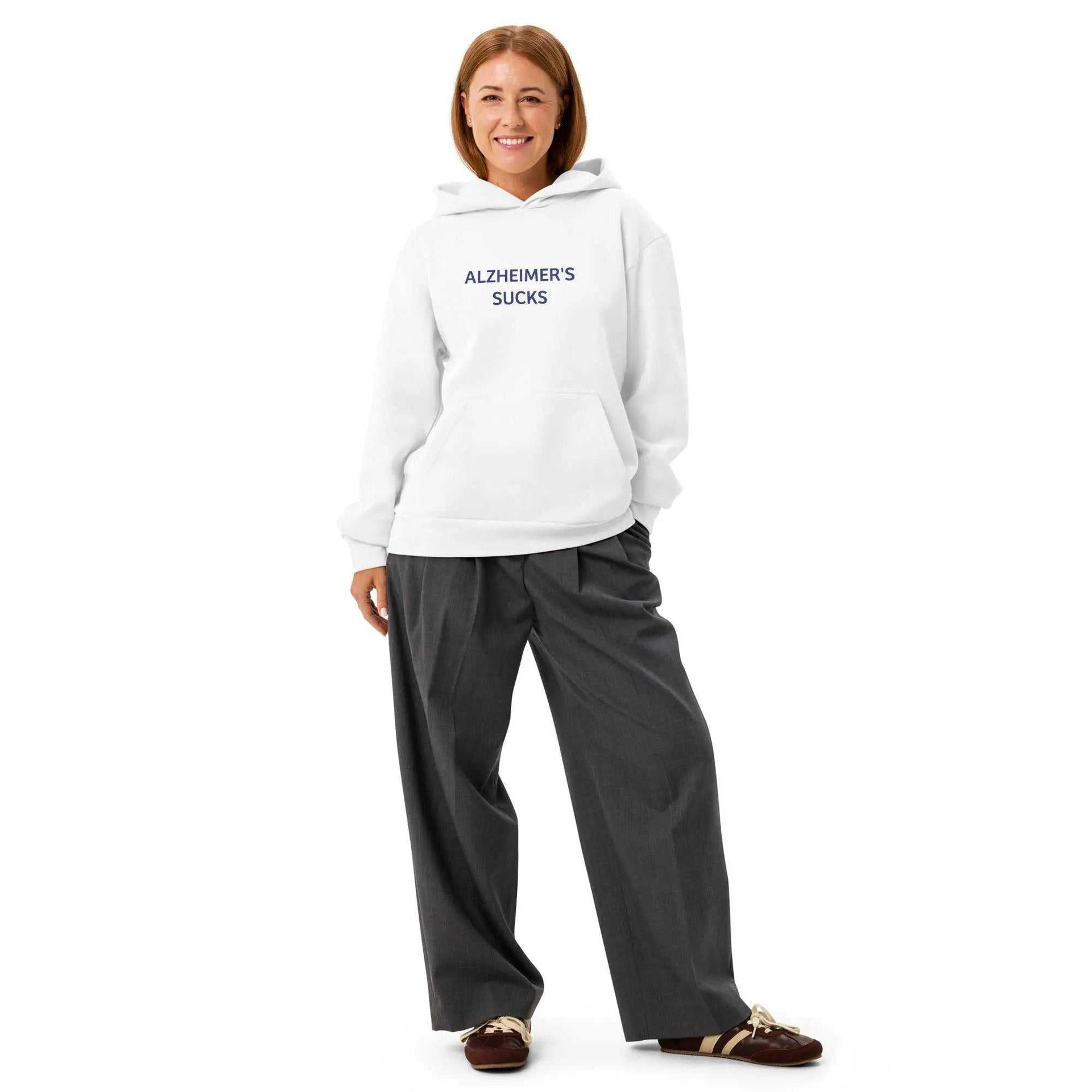 Unisex Greg's AZ Store Urban Fleece Hoodie with Alzheimer's Sucks graphic, featuring a cozy fleece material and casual fit.