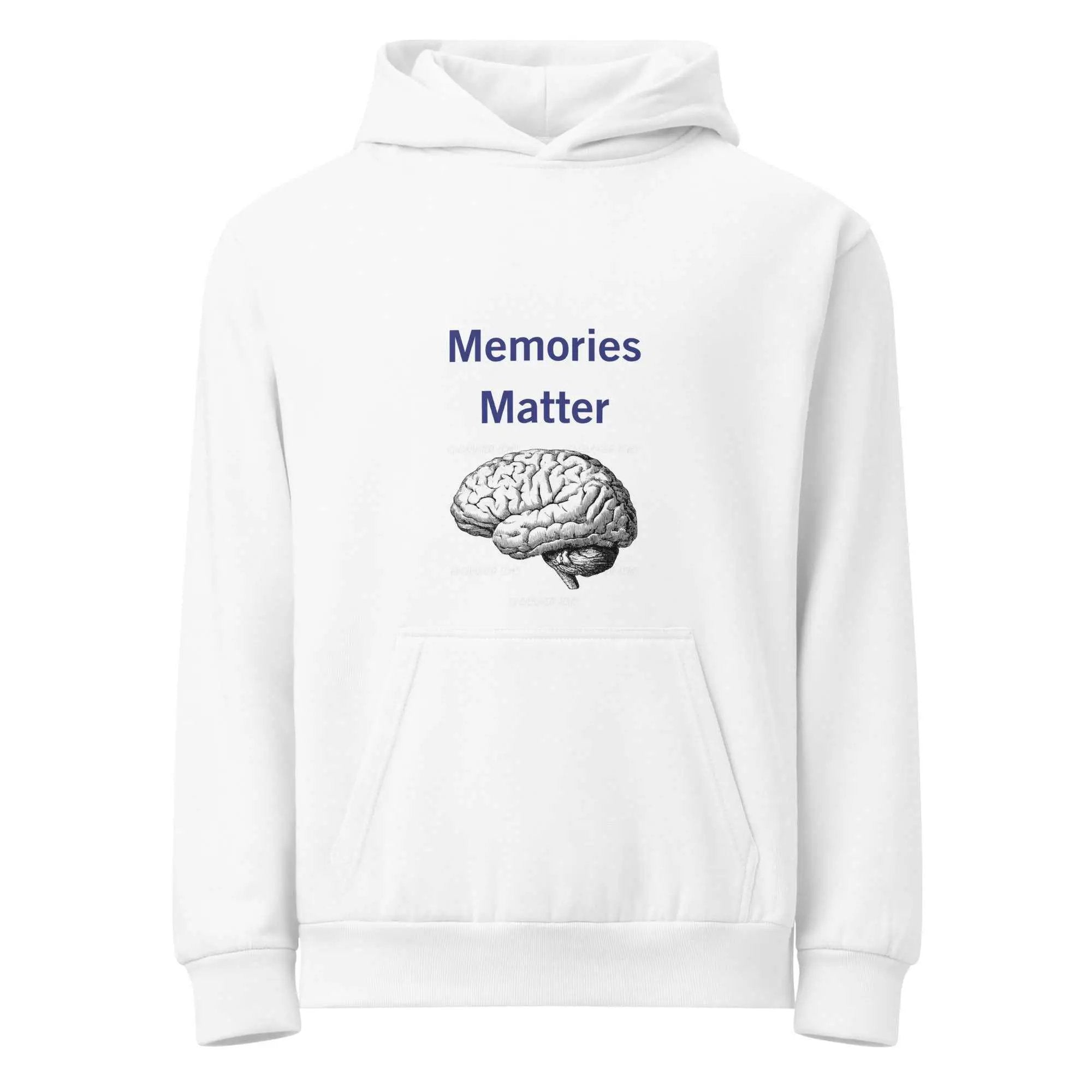 White Alzheimer's hoodie featuring a brain illustration and Memories Matter text