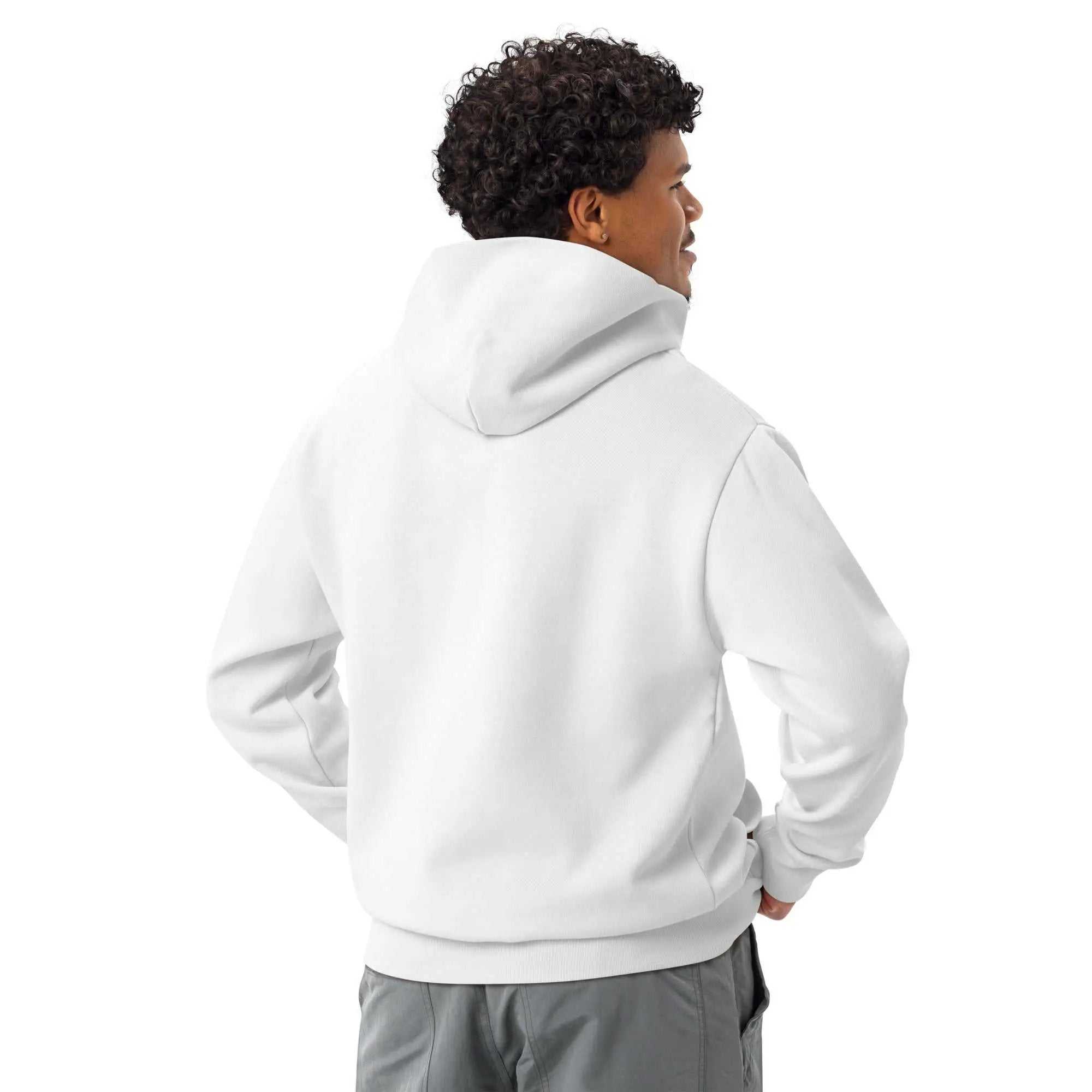 Back view of a person wearing a plain white Alzheimer's Hoodie