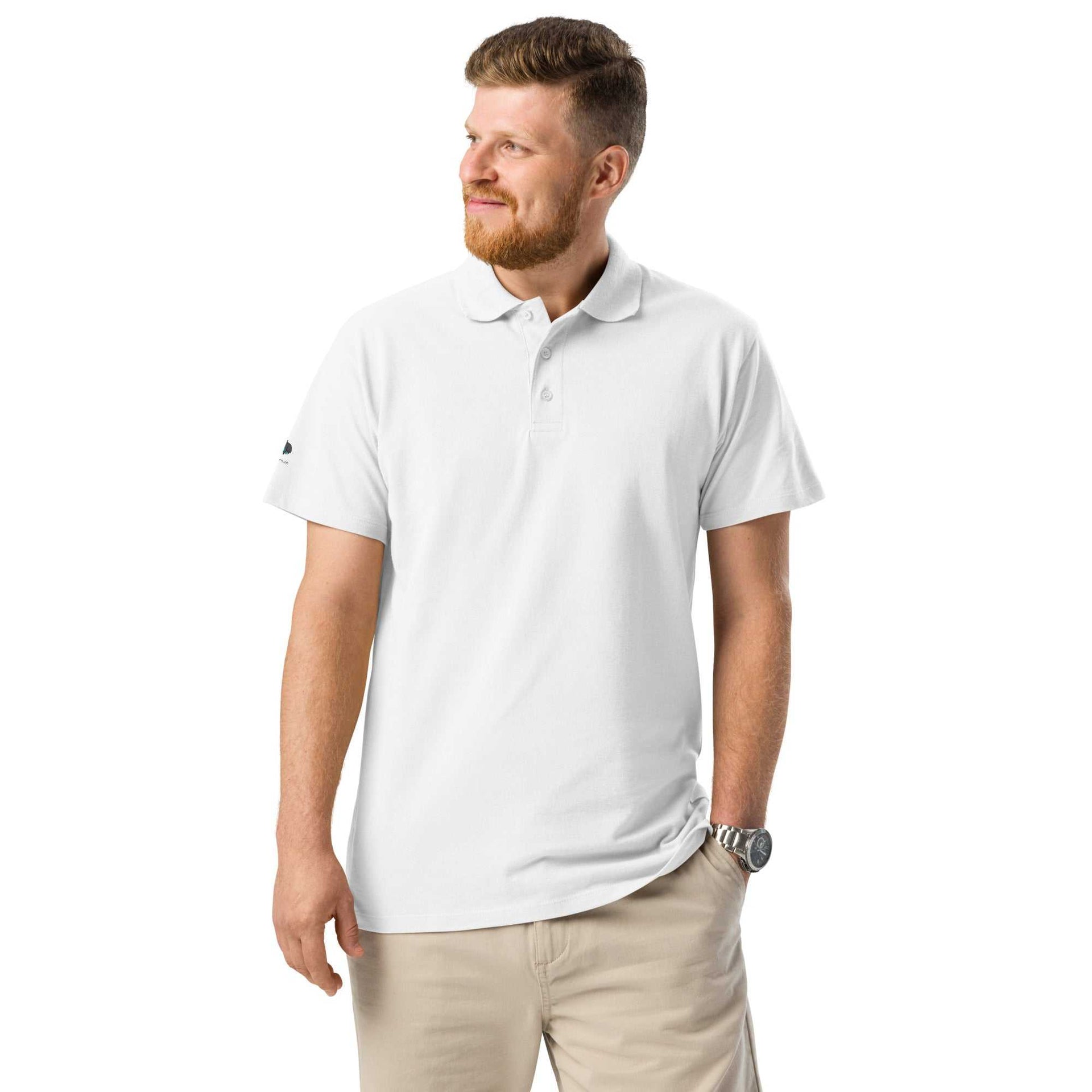 Unisex 100% cotton Cotton Polo Shirt with Alzheimer's Awareness logo on right sleeve, featuring Cat Man Signature design.