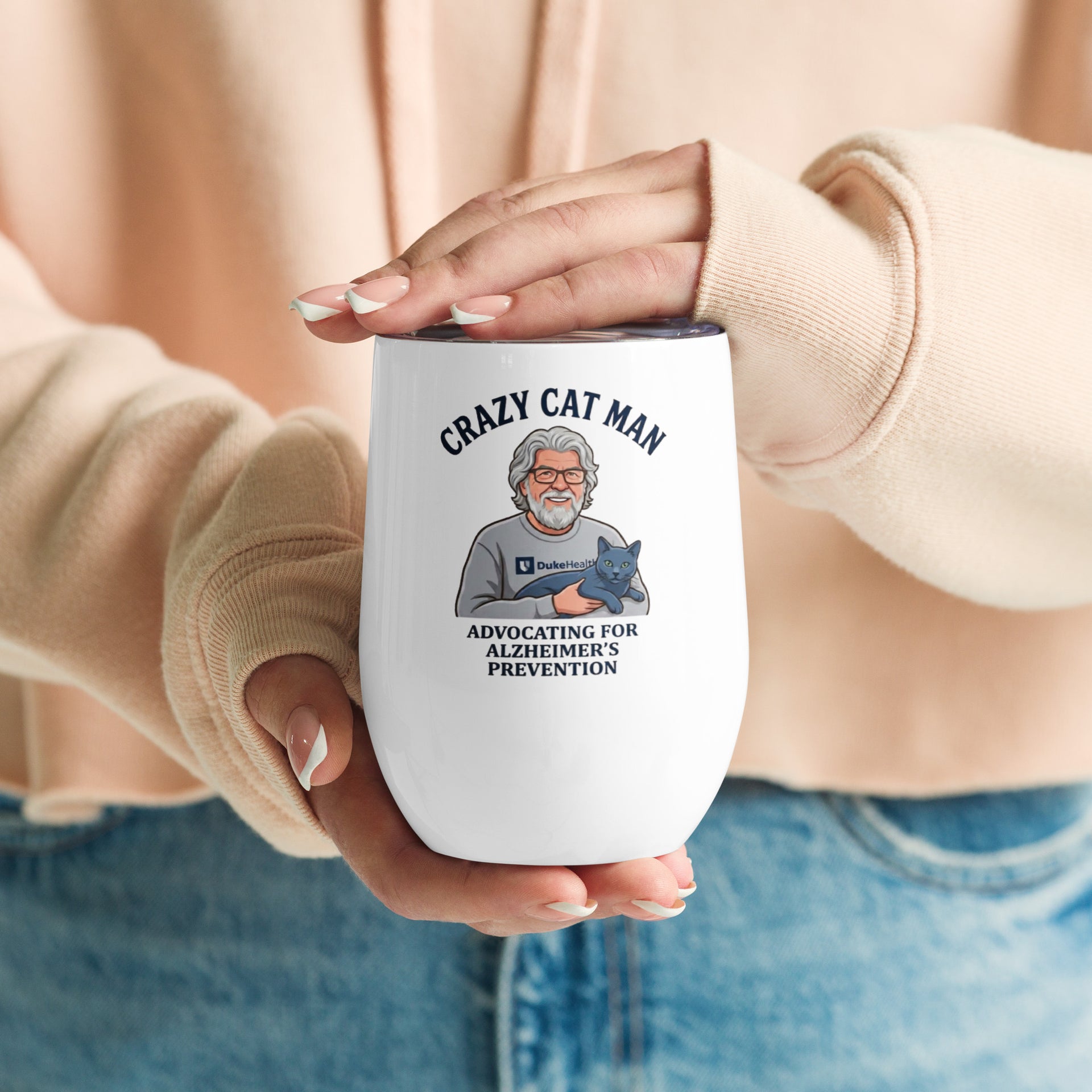 Stylish Cat Man Signature Wine Tumbler for Alzheimer's Prevention – Sip with Purpose