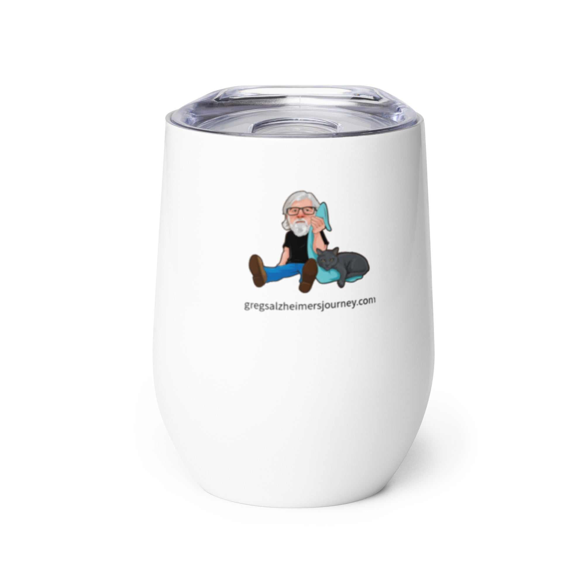 The Crazy Cat Man stainless steel wine tumbler with double-wall insulation and unique curved design