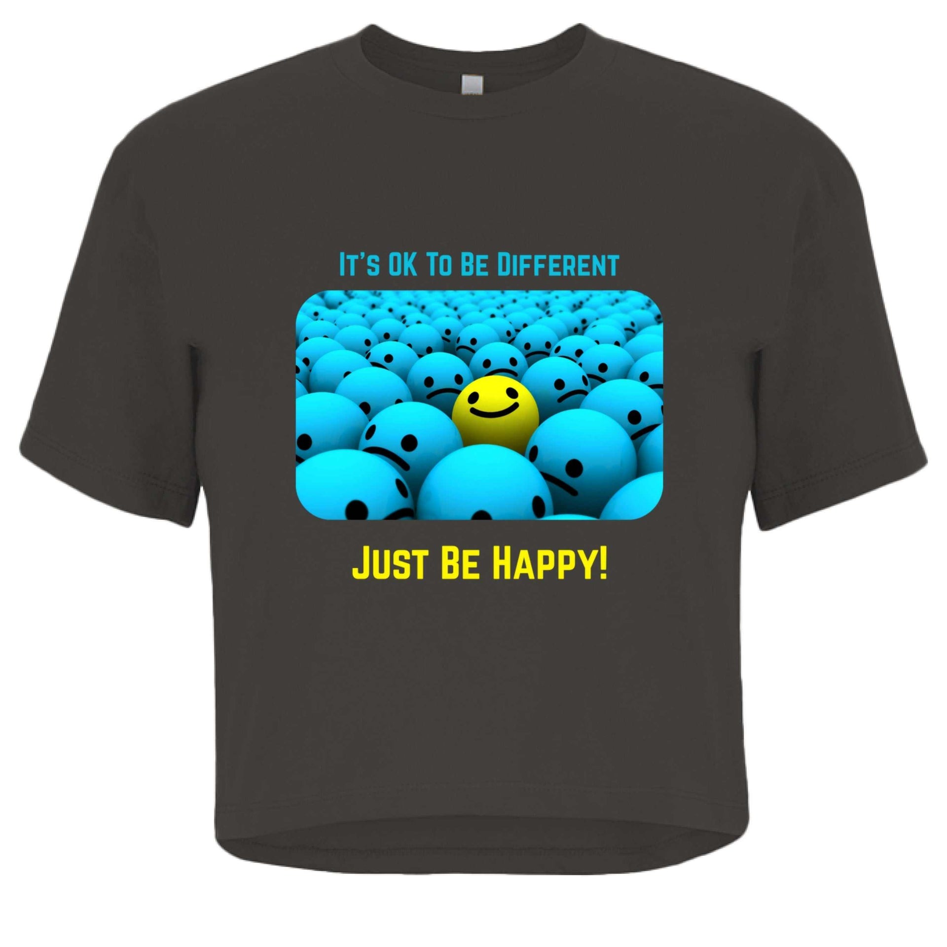 Women's Crop Top Cotton Graphic Tee - It's OK To Be Different, Just Be Happy - Greg's AZ Store
