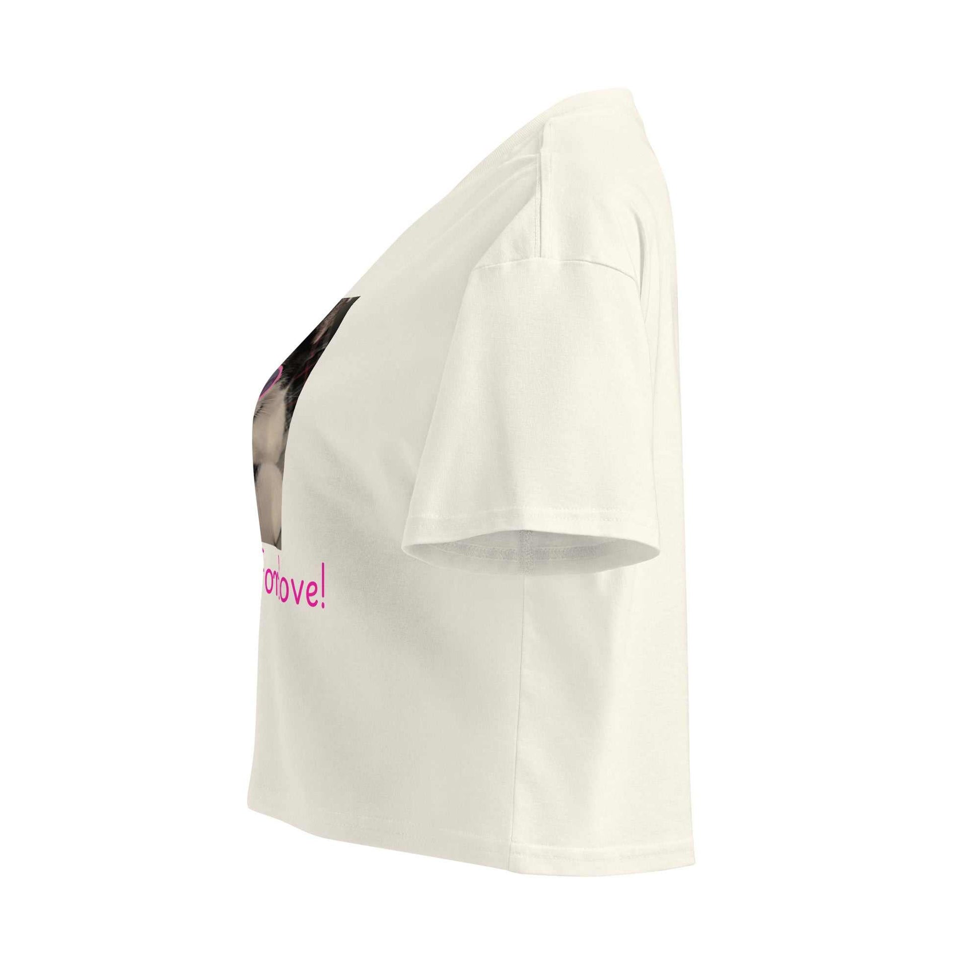 Cat Wearing Pink Sunglasses Crop Top - Looking For Love Natural Color Cotton Women’s Top - Greg's AZ Store