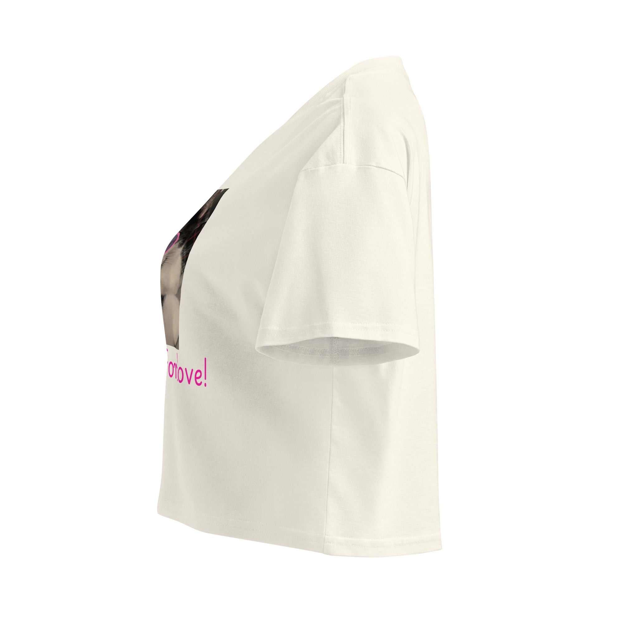 Cat Wearing Pink Sunglasses Crop Top - Looking For Love Natural Color Cotton Women’s Top - Greg's AZ Store