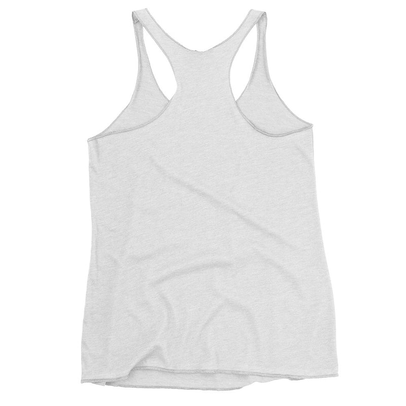 Back view of a white heather racerback tank top