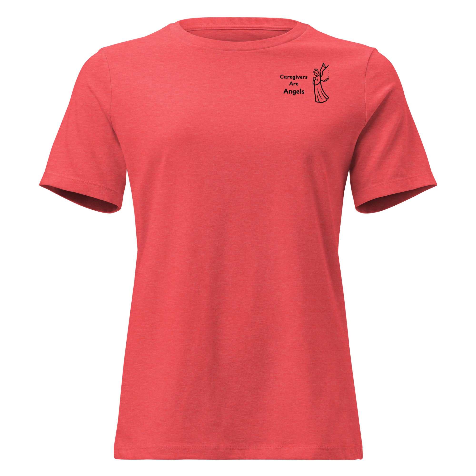 Orange relaxed t-shirt with Caregivers Are Angels text and angel graphic on chest